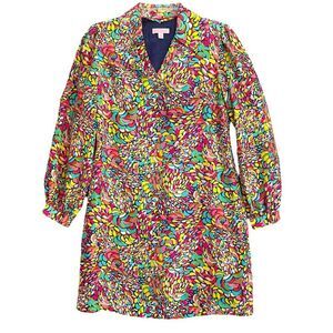Lilly Pulitzer Collared Silk Dress Womens 4 Colorful Shift Dress Long Sleeves